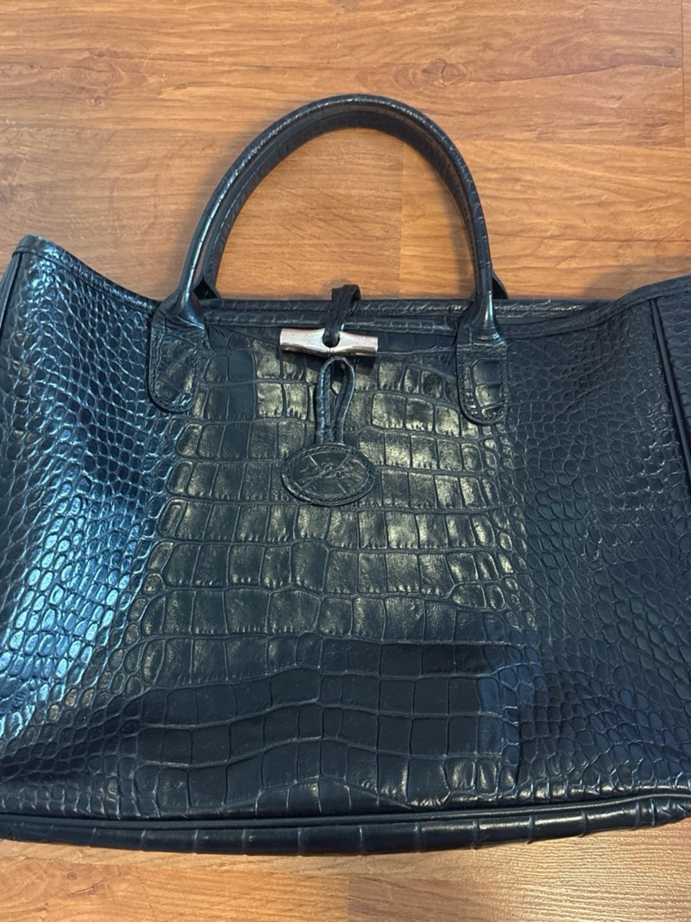Longchamp Black Croc-Embossed Tote with Gold Accent - Picture 6 of 6